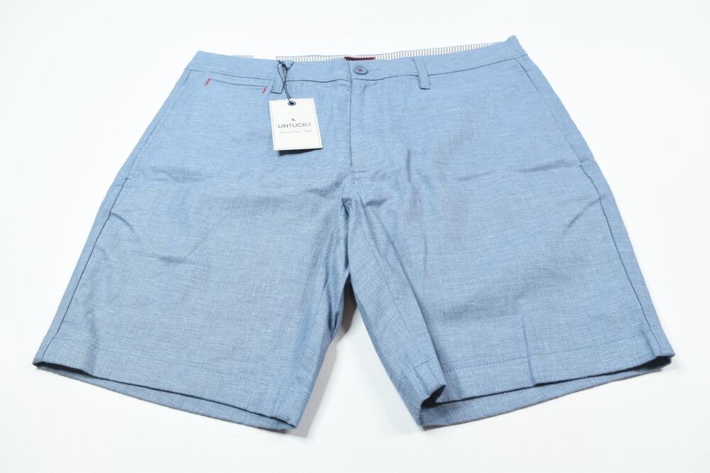 UNTUCKit St. Julien Shorts Mens 34 Blue Regular FIt 9" Linen Cotton Casual